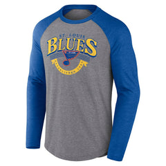St. Louis Blues Fanatics Goal Crease Raglan Tri-Blend Long Sleeve T-Shirt Sale