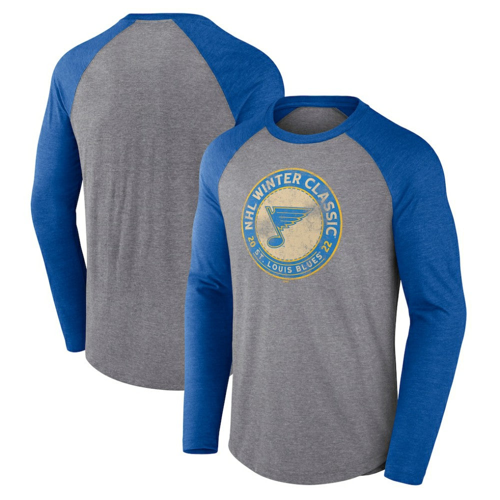 St. Louis Blues Fanatics 2022 NHL Winter Classic Vintage Distressed Raglan Tri-Blend Long Sleeve T-Shirt Online