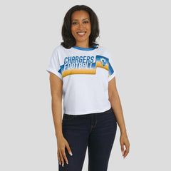 Los Angeles Chargers WEAR by Erin Andrews Women's Cropped Center Stripe Dolman T-Shirt