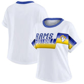 Los Angeles Rams WEAR by Erin Andrews Women's Cropped Center Stripe Dolman T-Shirt