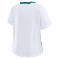 Miami Dolphins WEAR by Erin Andrews Women's Cropped Center Stripe Dolman T-Shirt