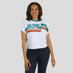 Miami Dolphins WEAR by Erin Andrews Women's Cropped Center Stripe Dolman T-Shirt