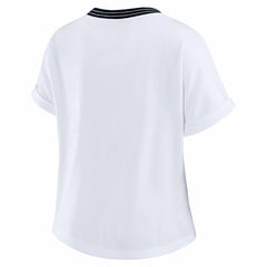 Carolina Panthers WEAR by Erin Andrews Women's Cropped Center Stripe Dolman T-Shirt