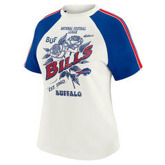 Buffalo Bills WEAR by Erin Andrews Women's Sleeve Stripe Distressed Raglan T-Shirt