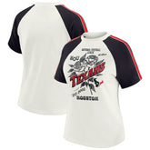 Houston Texans WEAR by Erin Andrews Women's Sleeve Stripe Distressed Raglan T-Shirt