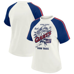 New York Giants WEAR by Erin Andrews Women's Sleeve Stripe Distressed Raglan T-Shirt