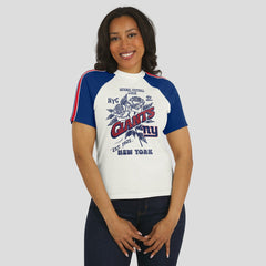 New York Giants WEAR by Erin Andrews Women's Sleeve Stripe Distressed Raglan T-Shirt