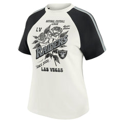 Las Vegas Raiders WEAR by Erin Andrews Women's Sleeve Stripe Distressed Raglan T-Shirt