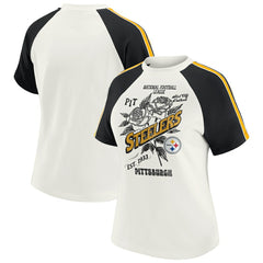 Pittsburgh Steelers WEAR by Erin Andrews Women's Sleeve Stripe Distressed Raglan T-Shirt