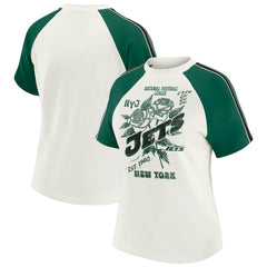 New York Jets WEAR by Erin Andrews Women's Sleeve Stripe Distressed Raglan T-Shirt