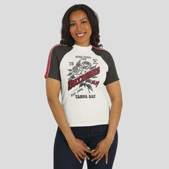 Tampa Bay Buccaneers WEAR by Erin Andrews Women's Sleeve Stripe Distressed Raglan T-Shirt