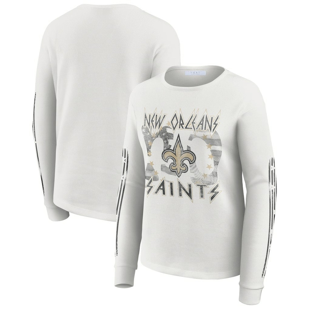 New Orleans Saints WEAR by Erin Andrews Women's Graphic Waffle Long-Sleeve T-Shirt