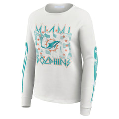 Miami Dolphins WEAR by Erin Andrews Women's Graphic Waffle Long-Sleeve T-Shirt