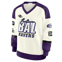 Baltimore Ravens WEAR by Erin Andrews Women's Racing Crew V-Neck Sweatshirt