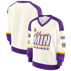 Minnesota Vikings WEAR by Erin Andrews Women's Racing Crew V-Neck Sweatshirt