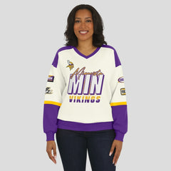 Minnesota Vikings WEAR by Erin Andrews Women's Racing Crew V-Neck Sweatshirt