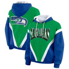 Seattle Seahawks WEAR by Erin Andrews Women's Plus Size Retro Crinkle Full-Zip Hoodie Windbreaker Jacket