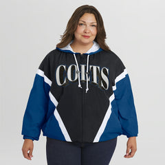 Indianapolis Colts WEAR by Erin Andrews Women's Plus Size Retro Crinkle Full-Zip Hoodie Windbreaker Jacket