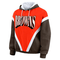 Cleveland Browns WEAR by Erin Andrews Women's Plus Size Retro Crinkle Full-Zip Hoodie Windbreaker Jacket