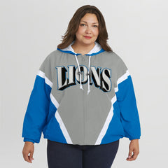 Detroit Lions WEAR by Erin Andrews Women's Plus Size Retro Crinkle Full-Zip Hoodie Windbreaker Jacket
