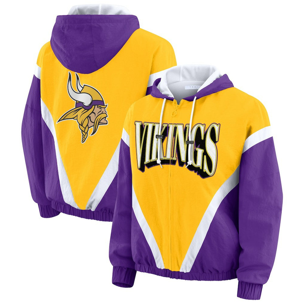Minnesota Vikings WEAR by Erin Andrews Women's Plus Size Retro Crinkle Full-Zip Hoodie Windbreaker Jacket