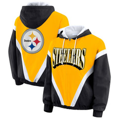 Pittsburgh Steelers WEAR by Erin Andrews Women's Plus Size Retro Crinkle Full-Zip Hoodie Windbreaker Jacket