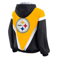 Pittsburgh Steelers WEAR by Erin Andrews Women's Plus Size Retro Crinkle Full-Zip Hoodie Windbreaker Jacket