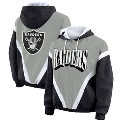 Las Vegas Raiders WEAR by Erin Andrews Women's Plus Size Retro Crinkle Full-Zip Hoodie Windbreaker Jacket