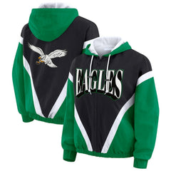 Philadelphia Eagles WEAR by Erin Andrews Women's Plus Size Retro Crinkle Full-Zip Hoodie Windbreaker Jacket