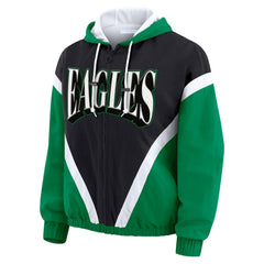 Philadelphia Eagles WEAR by Erin Andrews Women's Plus Size Retro Crinkle Full-Zip Hoodie Windbreaker Jacket