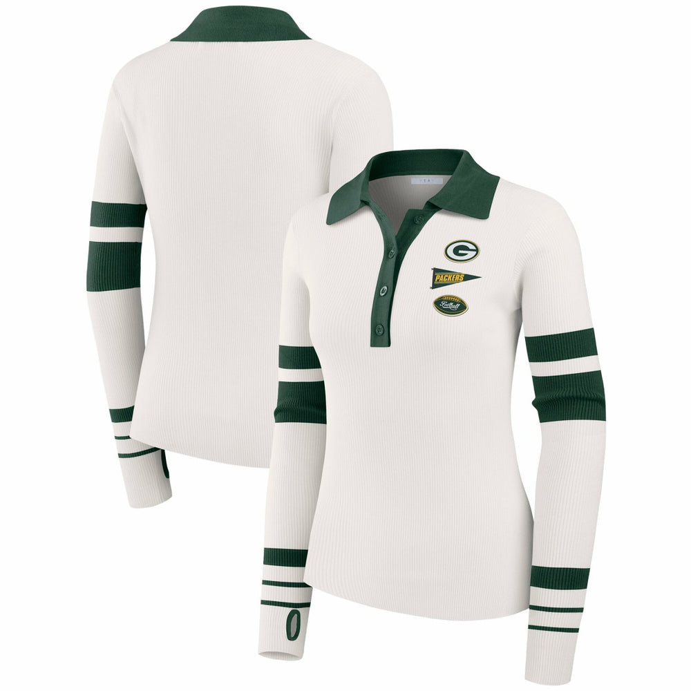 Green Bay Packers WEAR by Erin Andrews Women's Ribbed Henley Polo Sweater