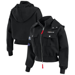 Buffalo Bills WEAR by Erin Andrews Women's Tri-Blend Patch Pocket Cropped Full-Zip Bomber Hoodie Jacket