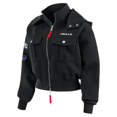 Buffalo Bills WEAR by Erin Andrews Women's Tri-Blend Patch Pocket Cropped Full-Zip Bomber Hoodie Jacket