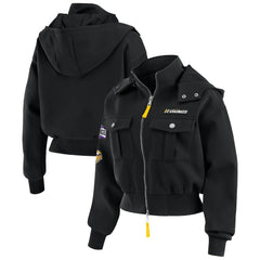 Minnesota Vikings WEAR by Erin Andrews Women's Tri-Blend Patch Pocket Cropped Full-Zip Bomber Hoodie Jacket