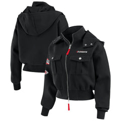 Kansas City Chiefs WEAR by Erin Andrews Women's Tri-Blend Patch Pocket Cropped Full-Zip Bomber Hoodie Jacket