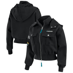 Jacksonville Jaguars WEAR by Erin Andrews Women's Tri-Blend Patch Pocket Cropped Full-Zip Bomber Hoodie Jacket