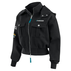 Jacksonville Jaguars WEAR by Erin Andrews Women's Tri-Blend Patch Pocket Cropped Full-Zip Bomber Hoodie Jacket