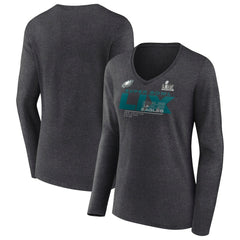 Philadelphia Eagles Fanatics Women's Super Bowl LIX Quick Pass Long Sleeve V-Neck T-Shirt