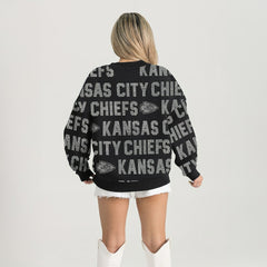 Kansas City Chiefs Gameday Couture Women's Oversized Hype Era Rhinestone Text Sweatshirt