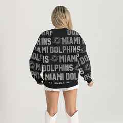 Miami Dolphins Gameday Couture Women's Oversized Hype Era Rhinestone Text Sweatshirt