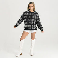 Miami Dolphins Gameday Couture Women's Oversized Hype Era Rhinestone Text Sweatshirt