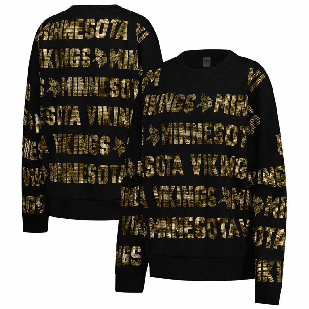Minnesota Vikings Gameday Couture Women's Oversized Hype Era Rhinestone Text Sweatshirt