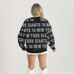 New York Giants New Era Gameday Couture Women's Oversized Hype Era Rhinestone Text Sweatshirt