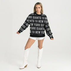 New York Giants New Era Gameday Couture Women's Oversized Hype Era Rhinestone Text Sweatshirt
