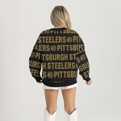 Pittsburgh Steelers Gameday Couture Women's Oversized Hype Era Rhinestone Text Sweatshirt