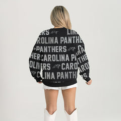 Carolina Panthers Gameday Couture Women's Oversized Hype Era Rhinestone Text Sweatshirt