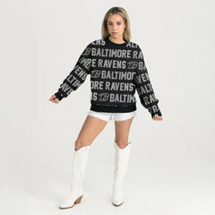 Baltimore Ravens Gameday Couture Women's Oversized Hype Era Rhinestone Text Sweatshirt