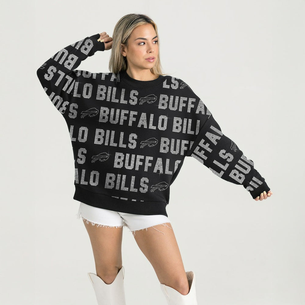 Buffalo Bills Gameday Couture Women's Oversized Hype Era Rhinestone Text Sweatshirt