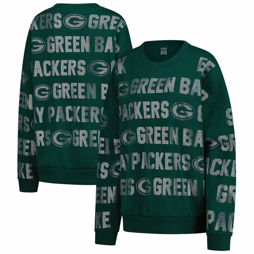 Green Bay Packers Gameday Couture Women's Oversized Hype Era Rhinestone Text Sweatshirt