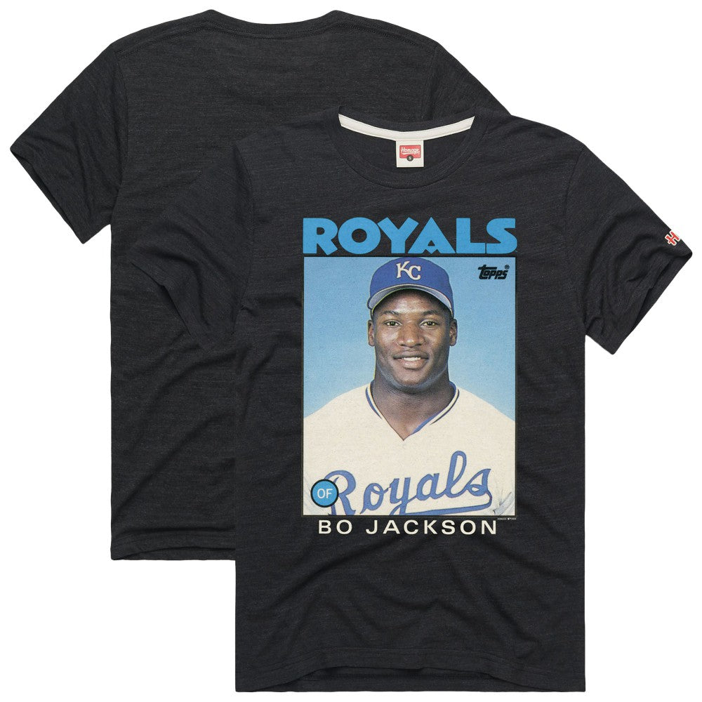Bo Jackson Kansas City Royals Homage 1986 Topps Baseball Card Player T-Shirt | MLB Near me